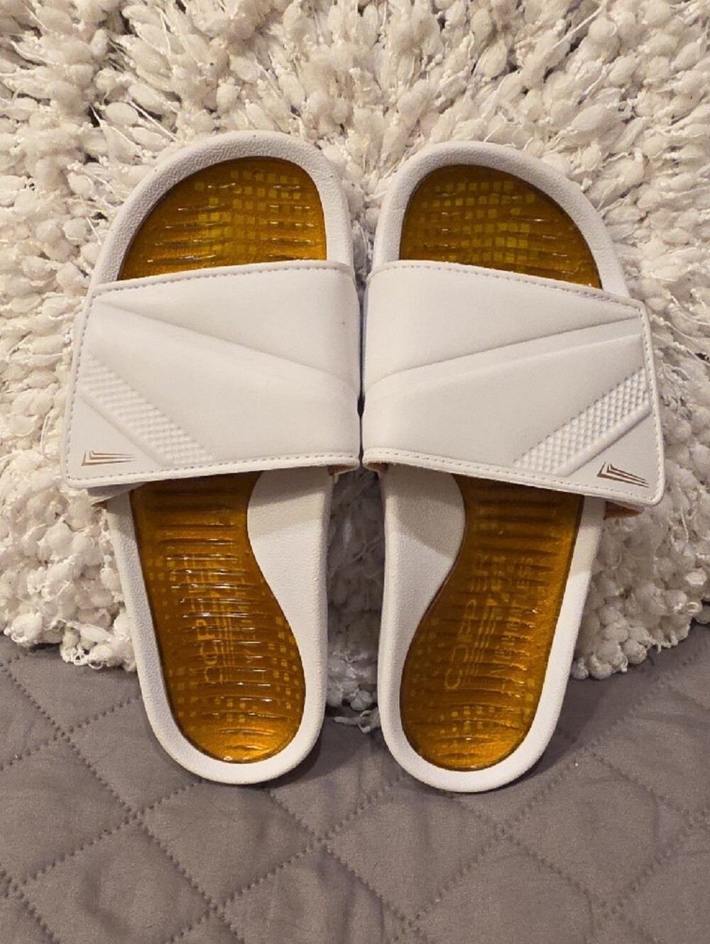 Copper Infused White Slide Sandals with Amber Footbed - Women - Picture 12 of 15